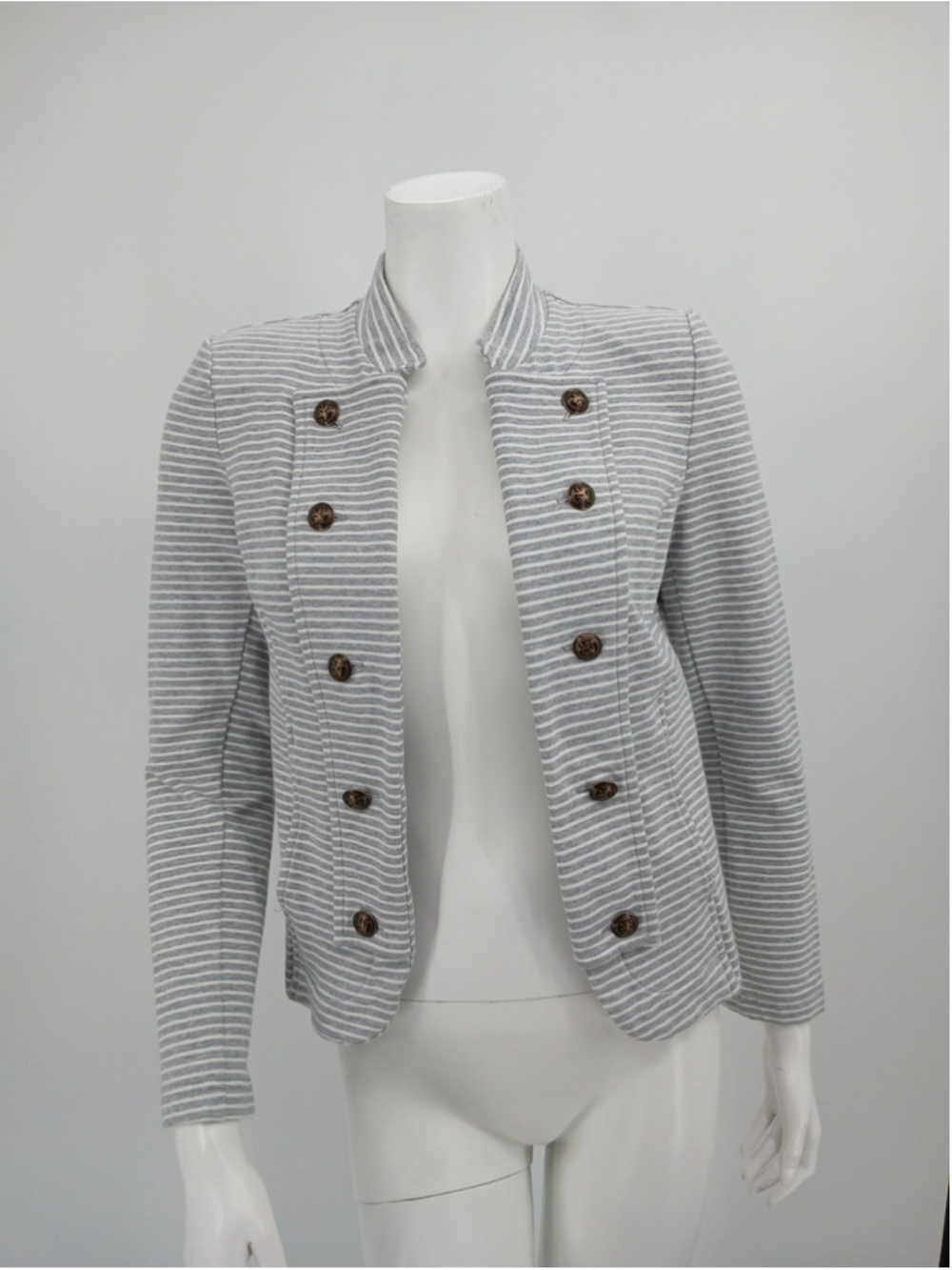 Tommy Hilfiger Gray White Stripe Military Jacket Signature Buttons Size S